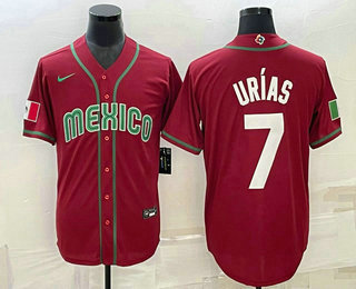 Mens Mexico Baseball #7 Julio Urias 2023 Red Blue World Baseball Classic Stitched Jersey1->2023 world baseball classic->MLB Jersey